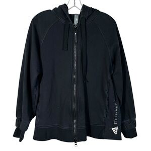 Adidas Stella McCartney Black Layered Look Full Zip Fleece Hoodie Sweatshirt S